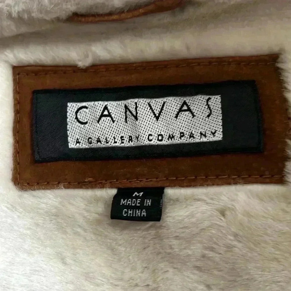 Canvas Genuine Leather Coat with Faux Fur Lining - Picture 6 of 6